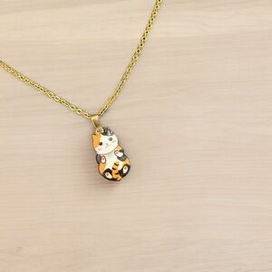 Brown, Black & White Kitty | Cat Lover Charm with Gold Stainless Steel Necklace